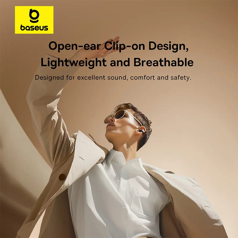Baseus Bass 15 Clip Open Ear Earphones Wireless Bluetooth 5.4 Ear Clip Earphones Ear Sports TWS Earbuds 2-Mic ENC Headphones