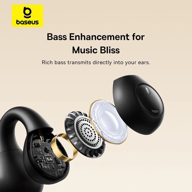 Baseus Bass 15 Clip Open Ear Earphones Wireless Bluetooth 5.4 Ear Clip Earphones Ear Sports TWS Earbuds 2-Mic ENC Headphones